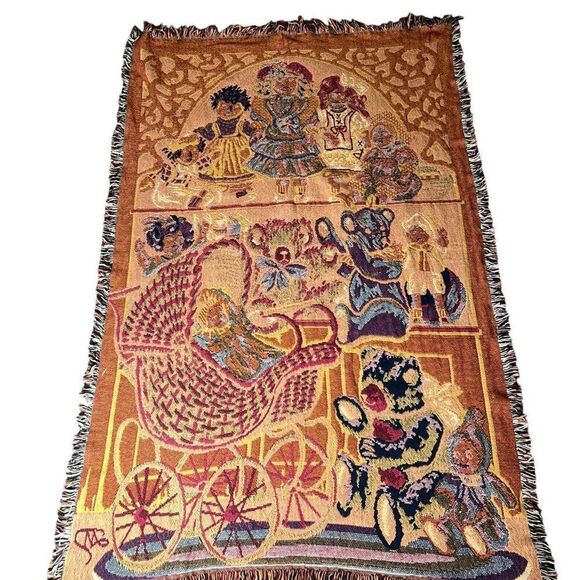 Raggedy Ann Andy Dolls Tapestry Blanket Woven Throw Teddy Bear‎ Carriage Nursery - Picture 4 of 4